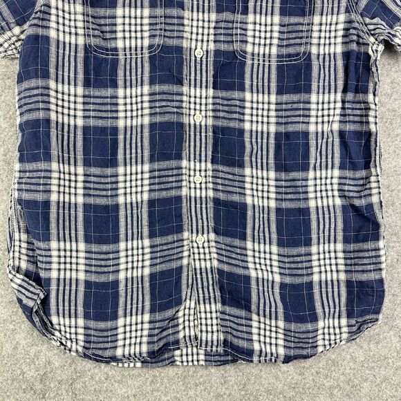 TreVero Shirt Mens Large Blue White Plaid Linen Short Sleeve Button Up Casual - Picture 8 of 10